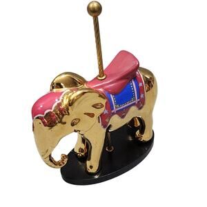 Franklin Mint Red-Blue Carousel Elephant 24K Gold Majestic Menagerie Figurine